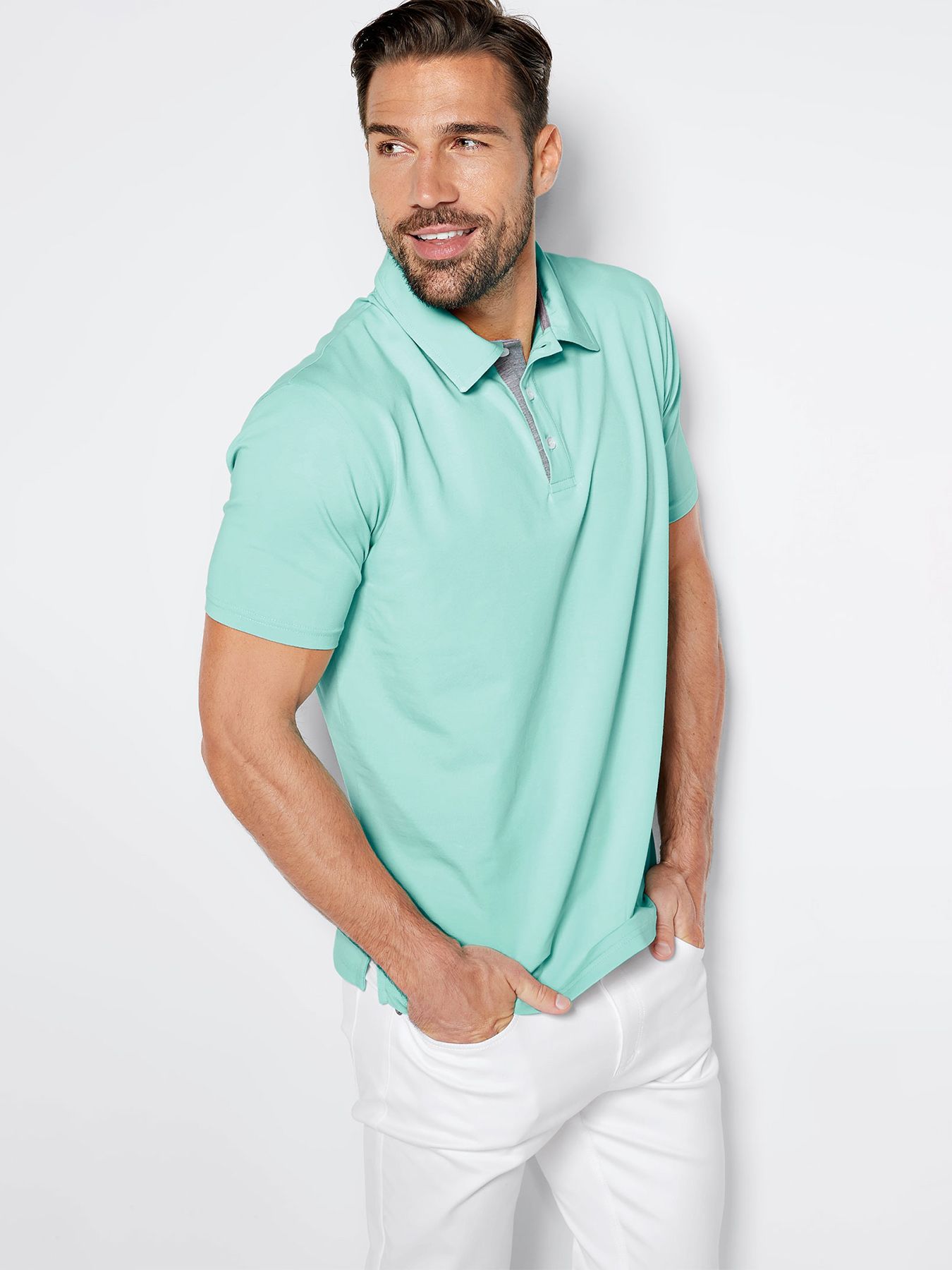 Herr T-shirt med krage, single Jersey