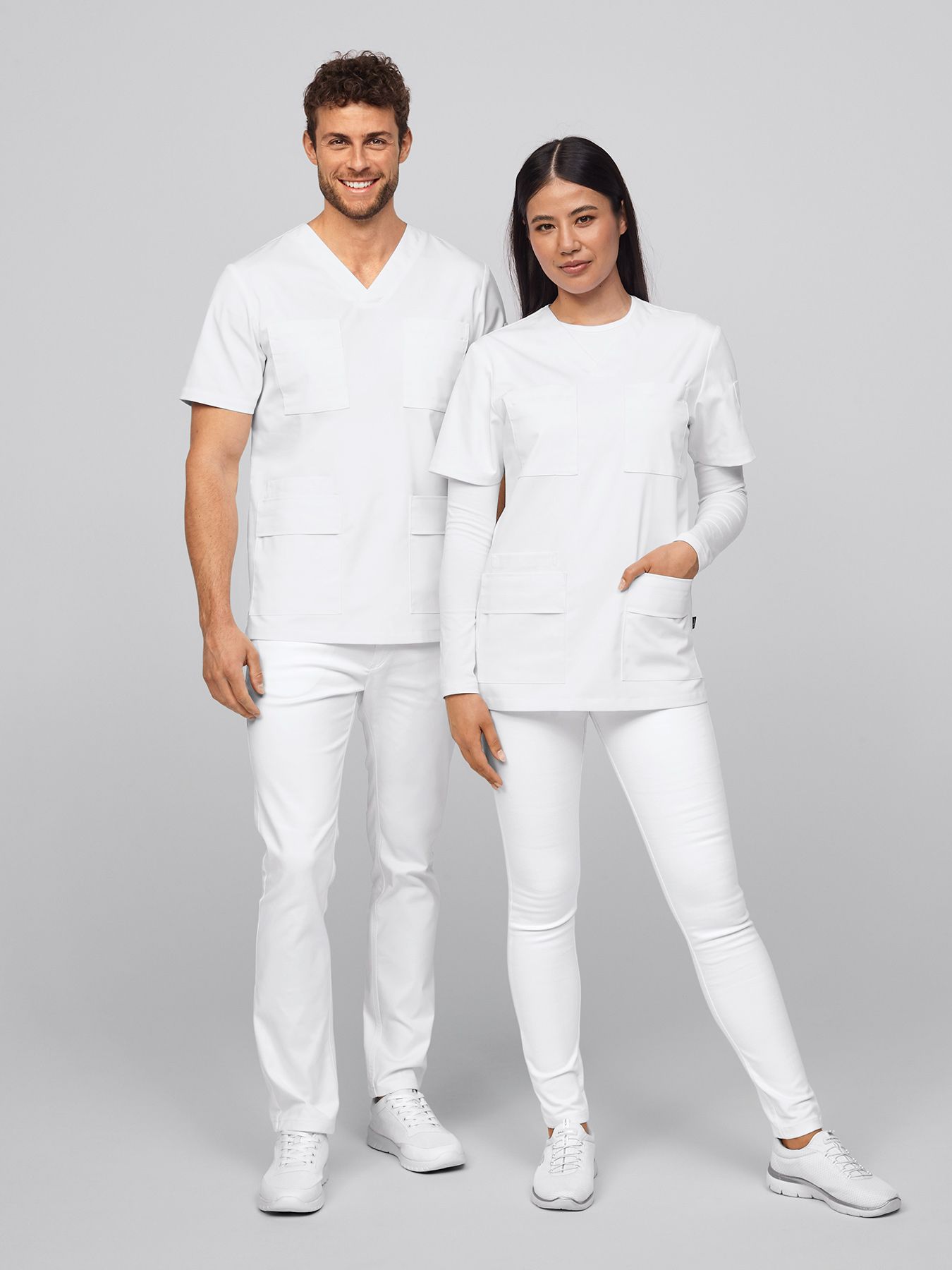 Unisex bussarong BRISTOL - vit - med 12 fickor
