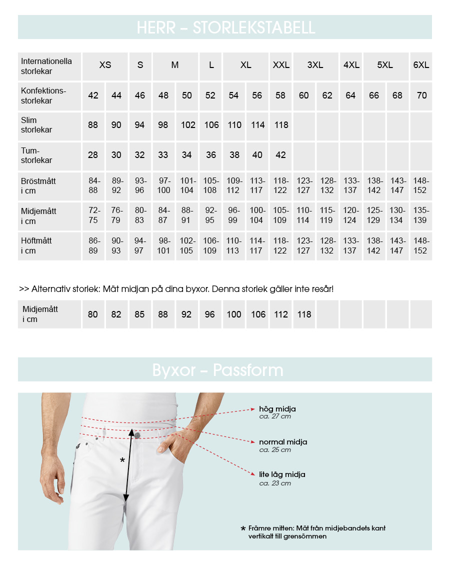 Herr Storleksguide 7days Arbetskläder